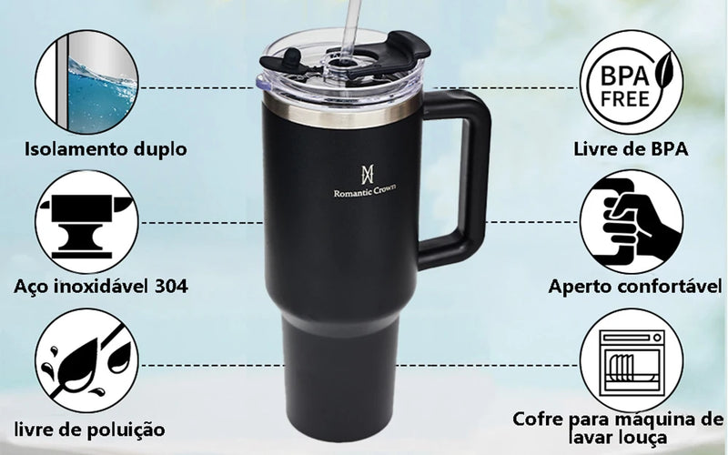 Copo Térmico Premium 40OZ –  Mantém Sua Bebida Gelada por 24h e Quente por 12h!